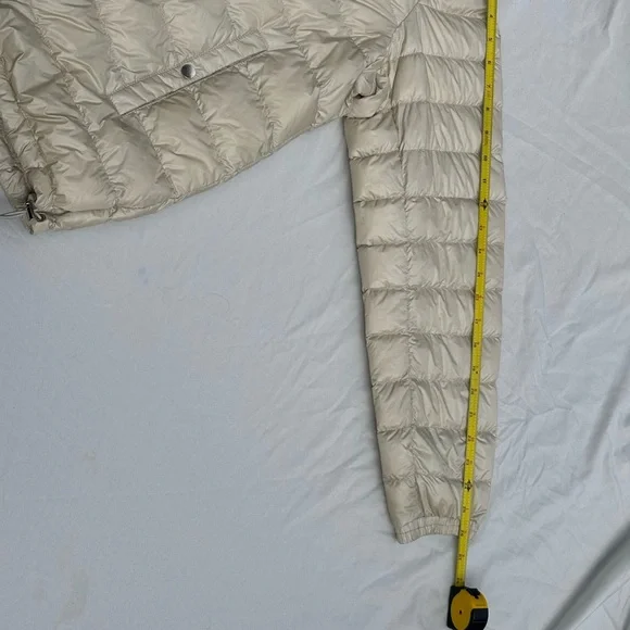Moncler Beige Hooded Jacket with Gray and White Accents
